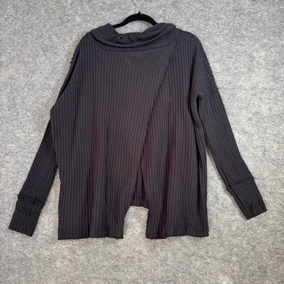 Free People Waffle Knit Boho Relaxed Fit Cowl Neck Sweater Size Small - Picture 13 of 16